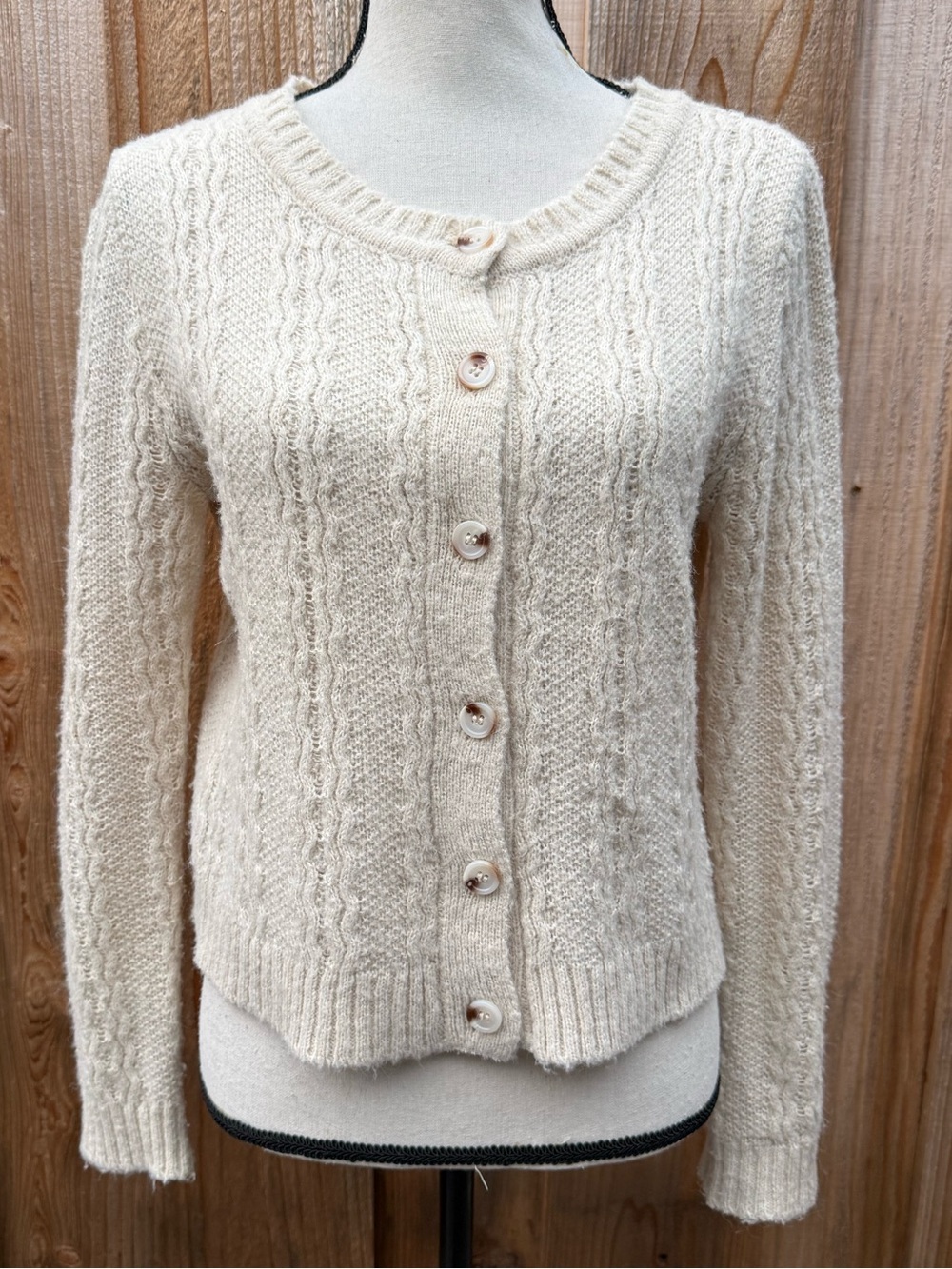 Dress Forum Cream Cable-Knit Button Cardigan